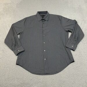 John Varvatos Shirt Mens Medium Gray Black Gingham Plaid Luxe Button Up Adult